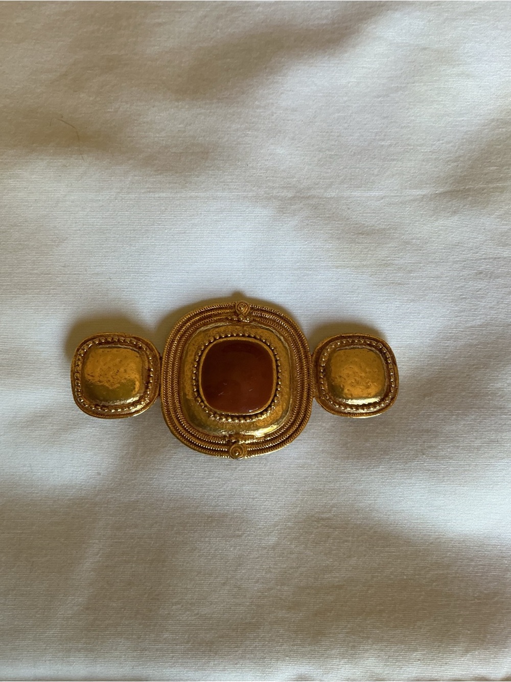 Gold-Tone Three-Panel brooch with Burnt orange Acrylic stone